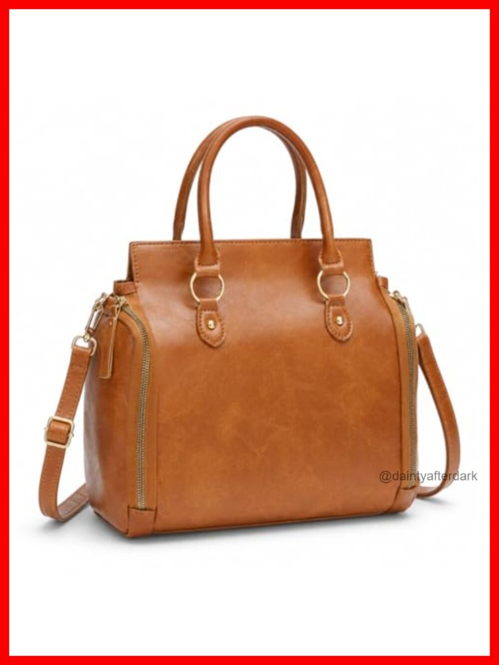 Medium Satchel Tote Bag Faux Leather Adjustable Crossbody Strap Work Travel